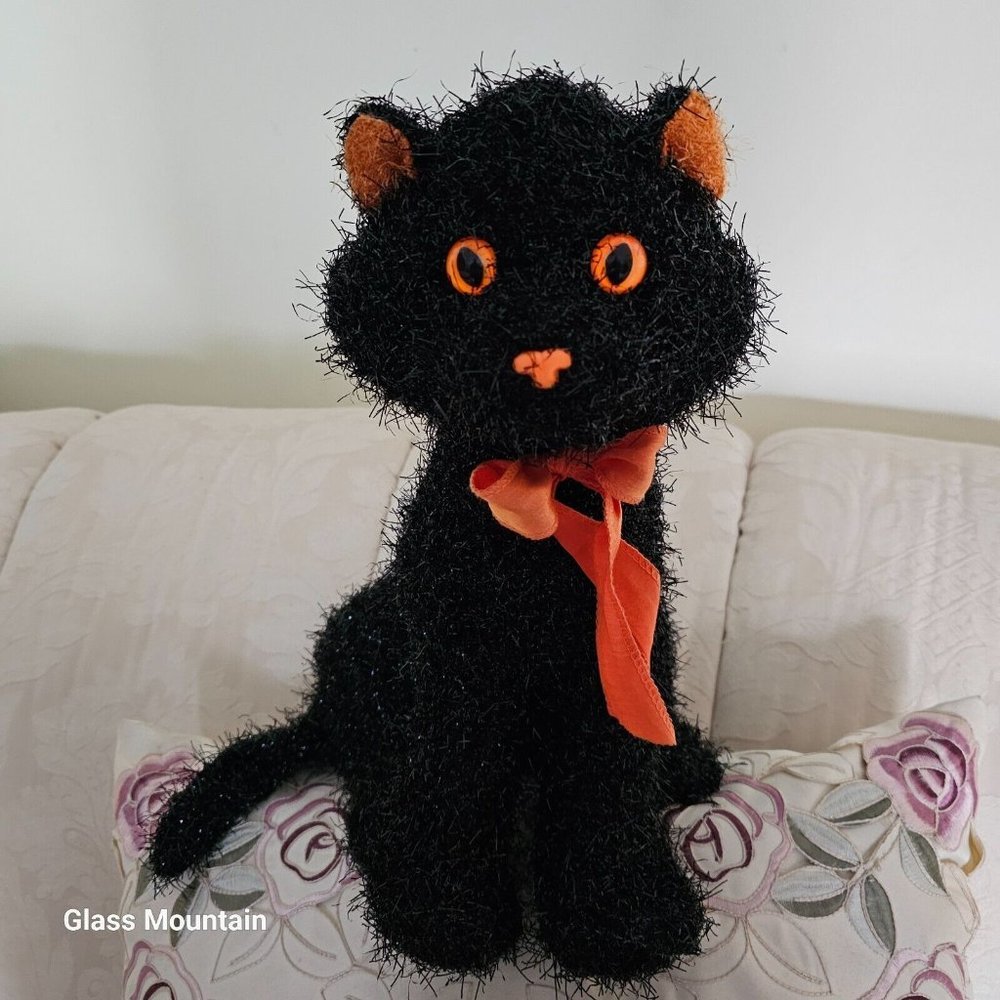 Vintage Scratches The Black & Orange Halloween Plush Stuffed Animal Cat